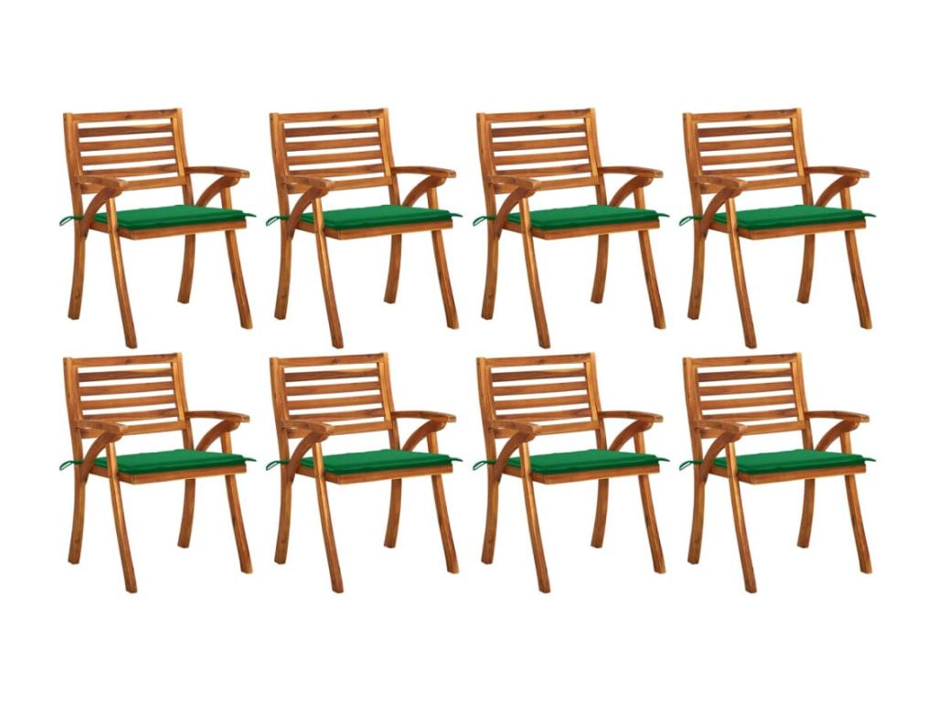 Garden chairs with cushions, set of 8, solid wood, by Bohometop, 67894QKSV