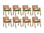 Garden chairs with cushions, set of 8, solid wood, by Bohometop, 67894QKSV