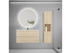 100cm vanity unit with 2 drawers, washbasin, column, round mirror, oak finish 65415ZDDM