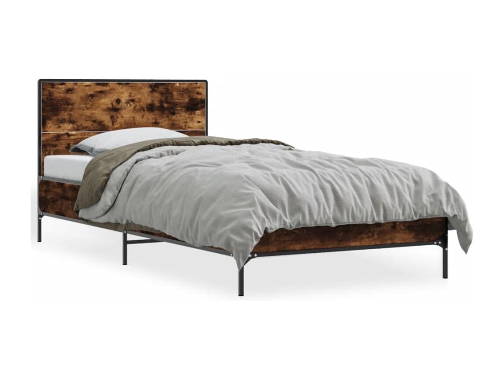 Smoked oak bed frame 100x200 engineered wood and metal