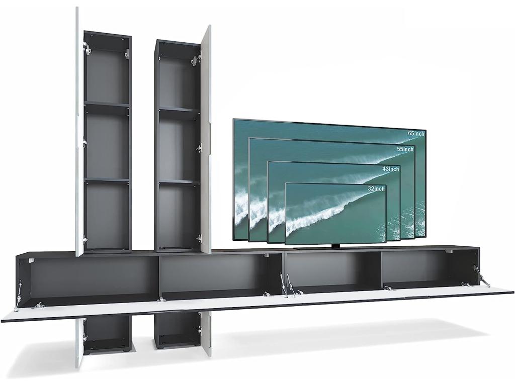 Wall Combination: Body in Matte Black/Fronts in High Gloss Black and Bohometop-Anthracite, HxWxD 204x330x39 cm, 63577HETO