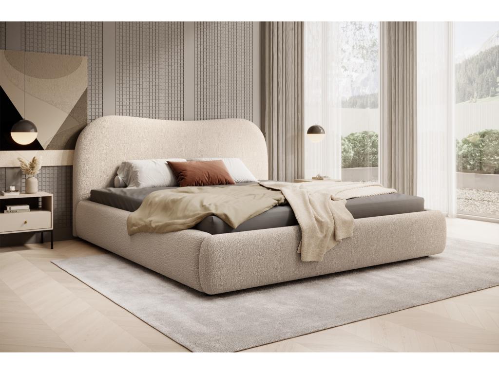 Storage bed with headboard - 160x200 cm - in beige bouclé fabric - Bohometop 62800NTMP