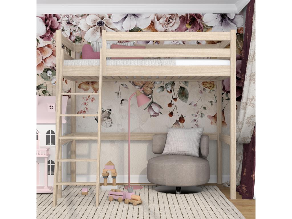 Oak loft bed N03 Whitewashed Oak 80x190 29232BFMB