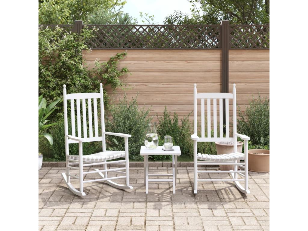 Rocking chairs with curved seats, set of 2, white solid fir wood, 71543SDOO