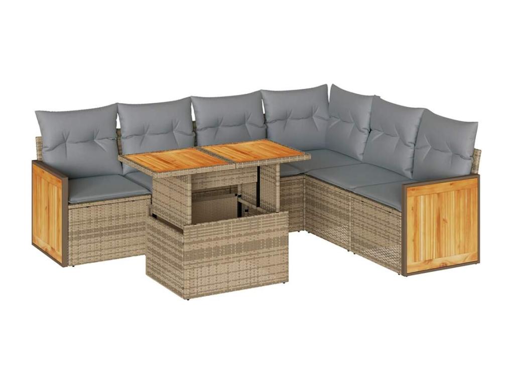 Bohometop 7-piece beige resin wicker garden furniture set with cushions (07862WYVB)