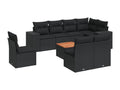 9-piece garden furniture set with cushions, black woven resin