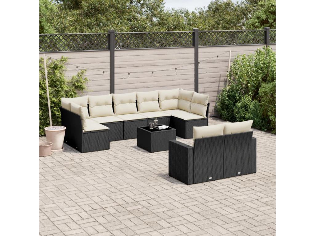 10-piece garden furniture set with cushions, black wicker resin 94625AJGJ