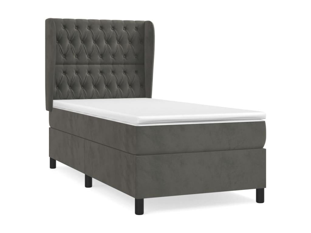 Upholstered bed base and mattress, Dark Grey, 90x190 cm, Velvet, 89646UHDS