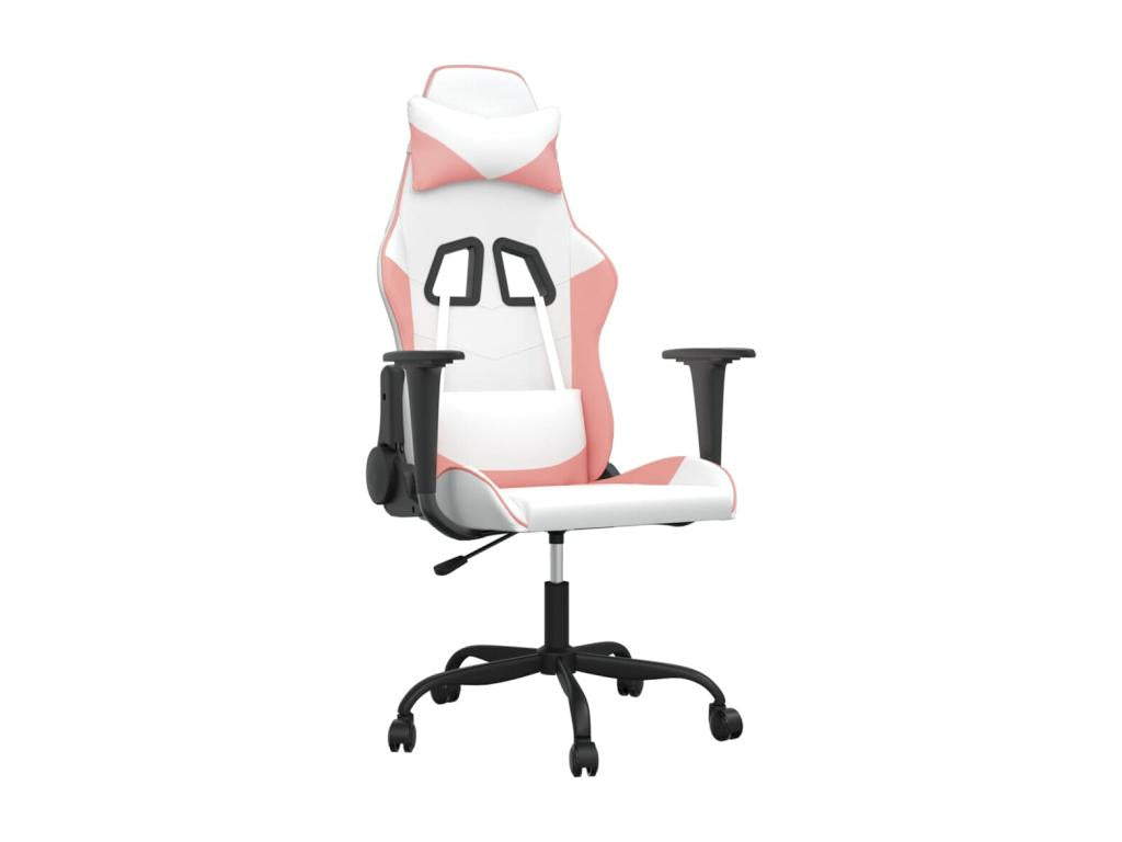 Gaming chair, white and pink faux leather, 65321DUOA