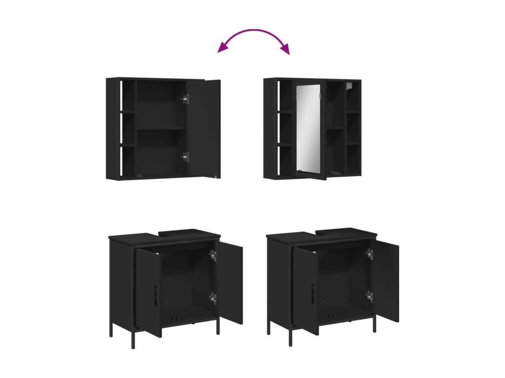 2-piece bathroom furniture set, black engineered wood 81081CECV