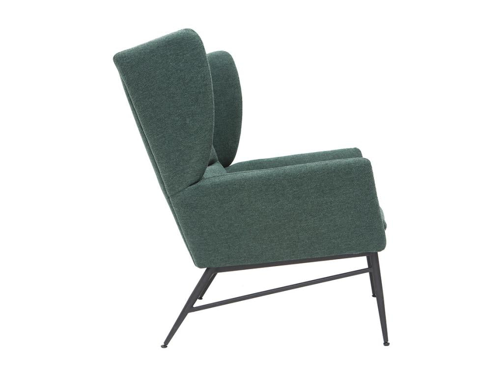 Bohometop 59907ASNL designer armchair in textured green velvet-effect fabric and black metal