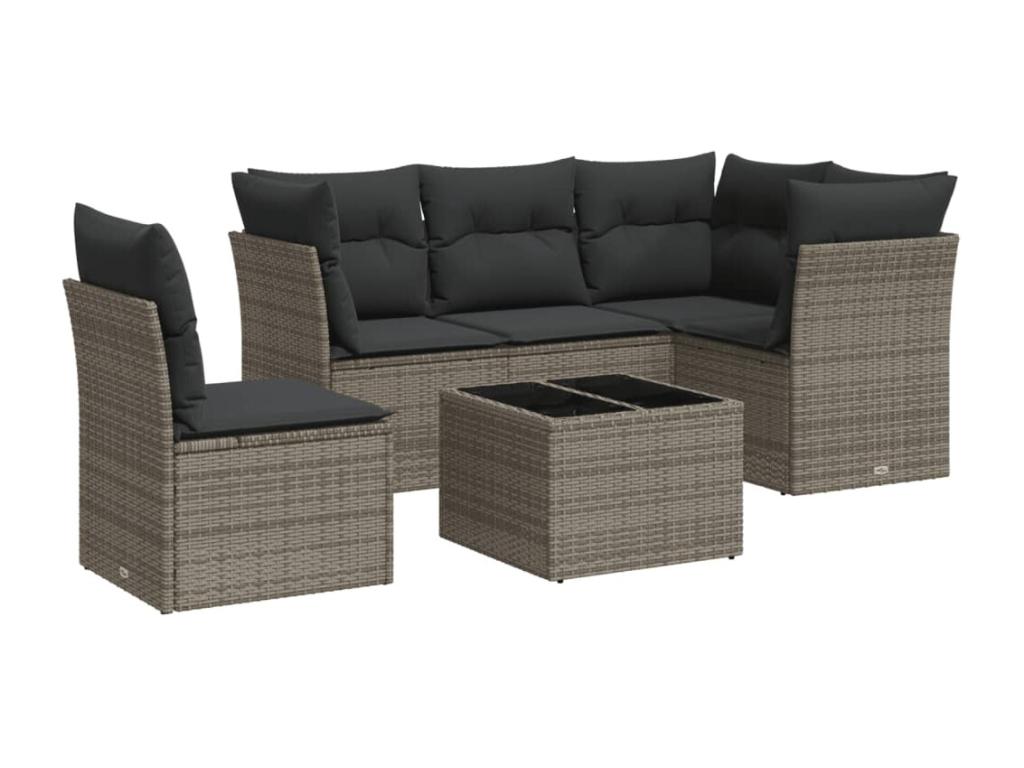 6-piece garden furniture set with grey resin wicker cushions 21904QPZF