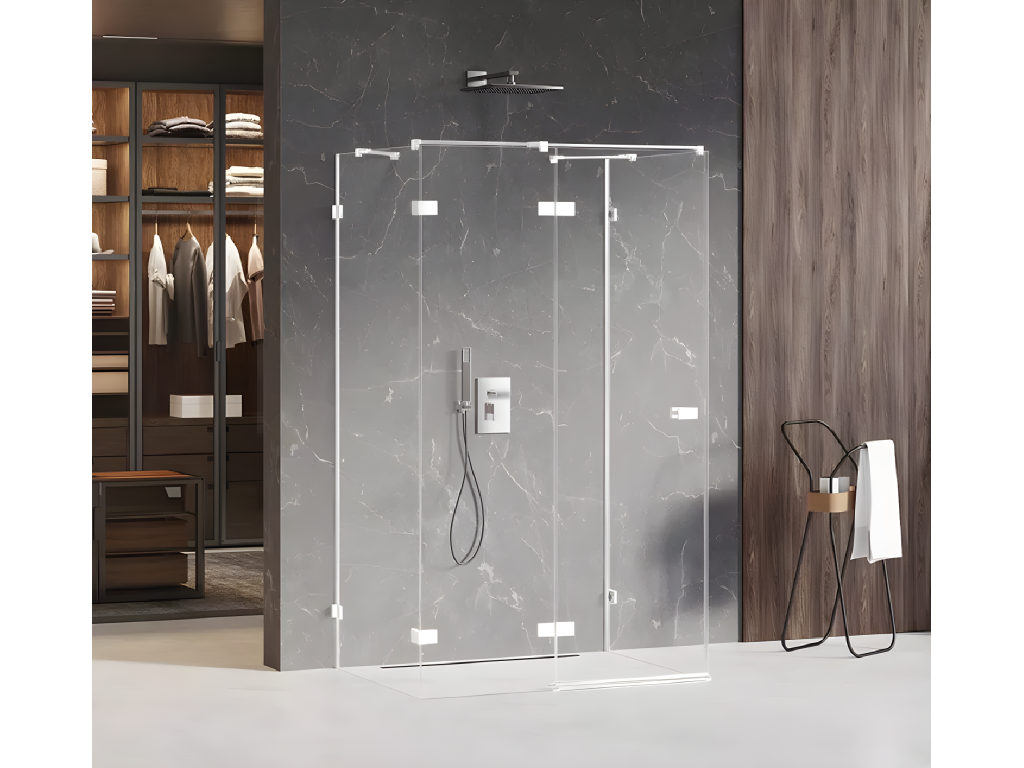 Bohometop 90x110cm left-hand pivot shower enclosure, white, front access, 11048XFAH