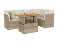 Garden furniture set with cushions, 6 pieces, beige woven resin, 65453RVBT