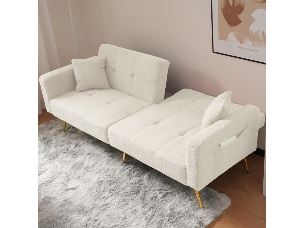 Sofa bed with adjustable corner bed function, gold legs, with cushions and side storage pockets 84307YHSU