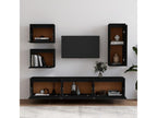 6-piece TV stand, black, solid pine wood, 66997LVMH