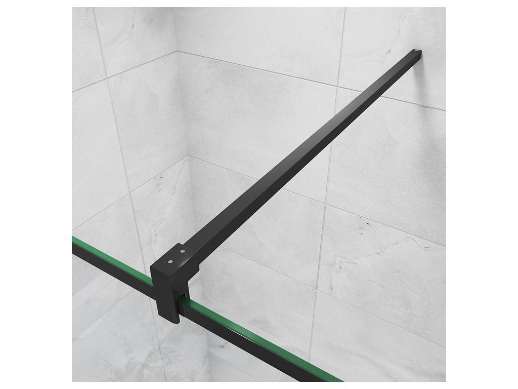 100x200cm fixed walk-in shower screen with 90cm square black support bar, 8mm anti-limescale glass, modern style 57488FGRK