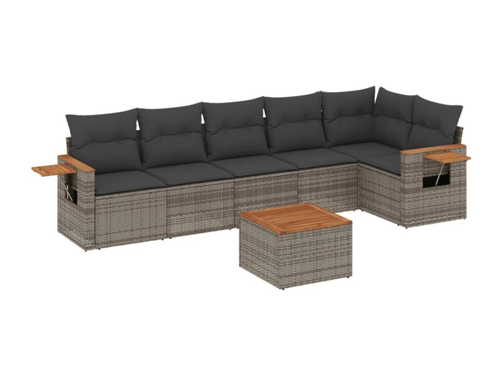 7-piece garden furniture set with cushions, grey wicker resin, 97269XEWO