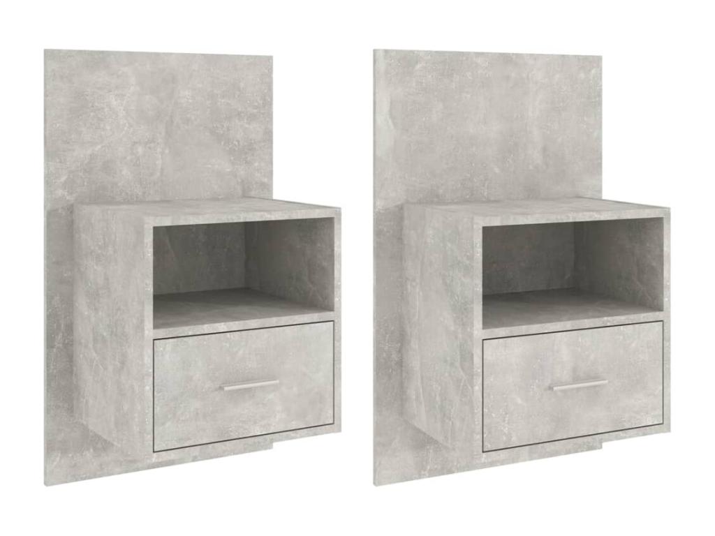 2-Piece Wall-Mounted Bedside Tables, Concrete Grey 72659FUVU