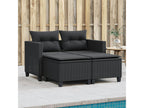 2-seater garden sofa with stools, black woven resin, 10593AZXA