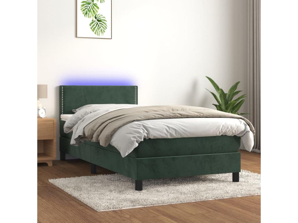 Bohometop bed base with LED mattress, dark green, 100x200 cm, 13111MMJG