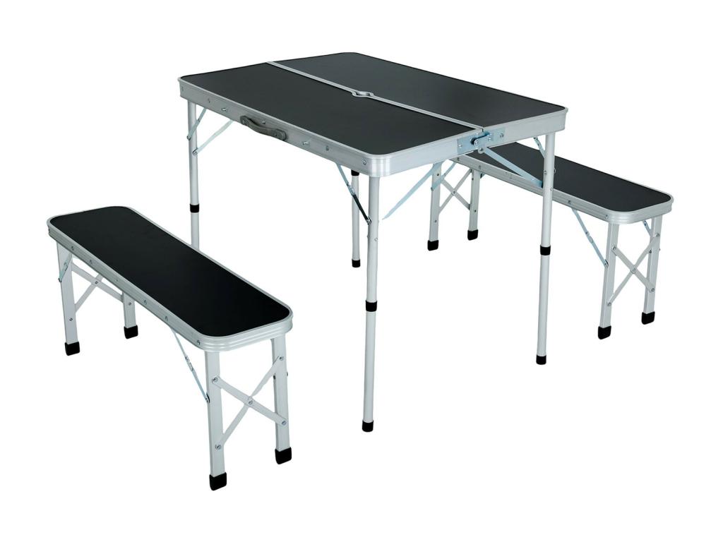 Camping table with 2 folding benches in black 29077MOPW