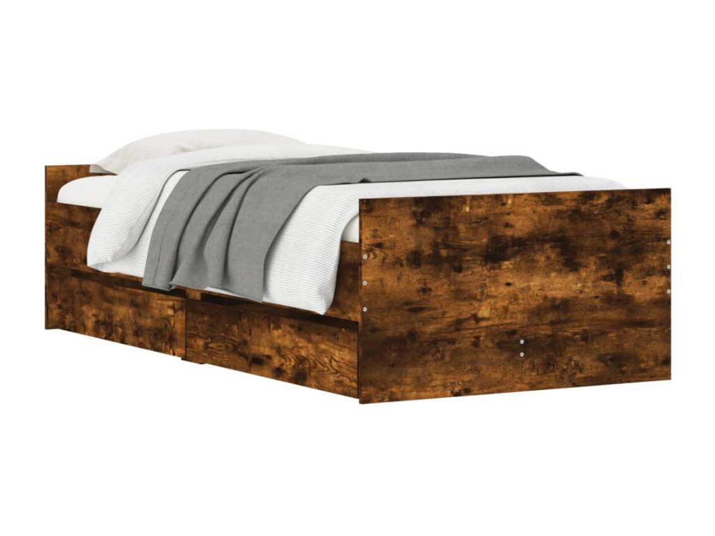 Bed frame with drawers, smoked oak, 100x200 cm, 42288UIFL