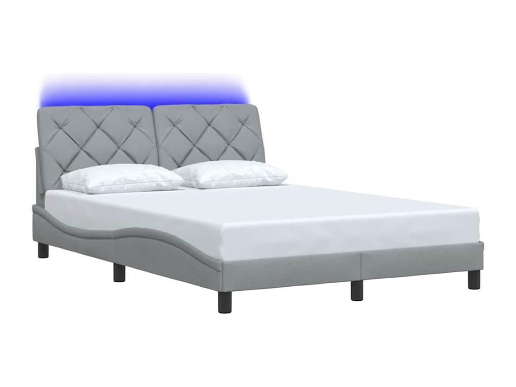 Bed frame with LED lighting, mattress not included, light grey, 140x190 cm, fabric, 29912TEHV