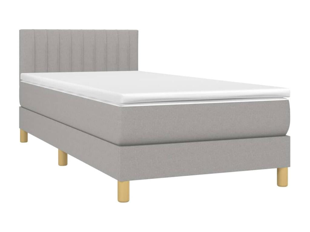 Upholstered bed base with mattress and LED light, light grey, 90x200cm, fabric, 88640BUTZ