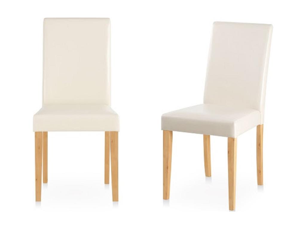 Homelumiere - Set of 2 cream PU dining chairs with pine legs