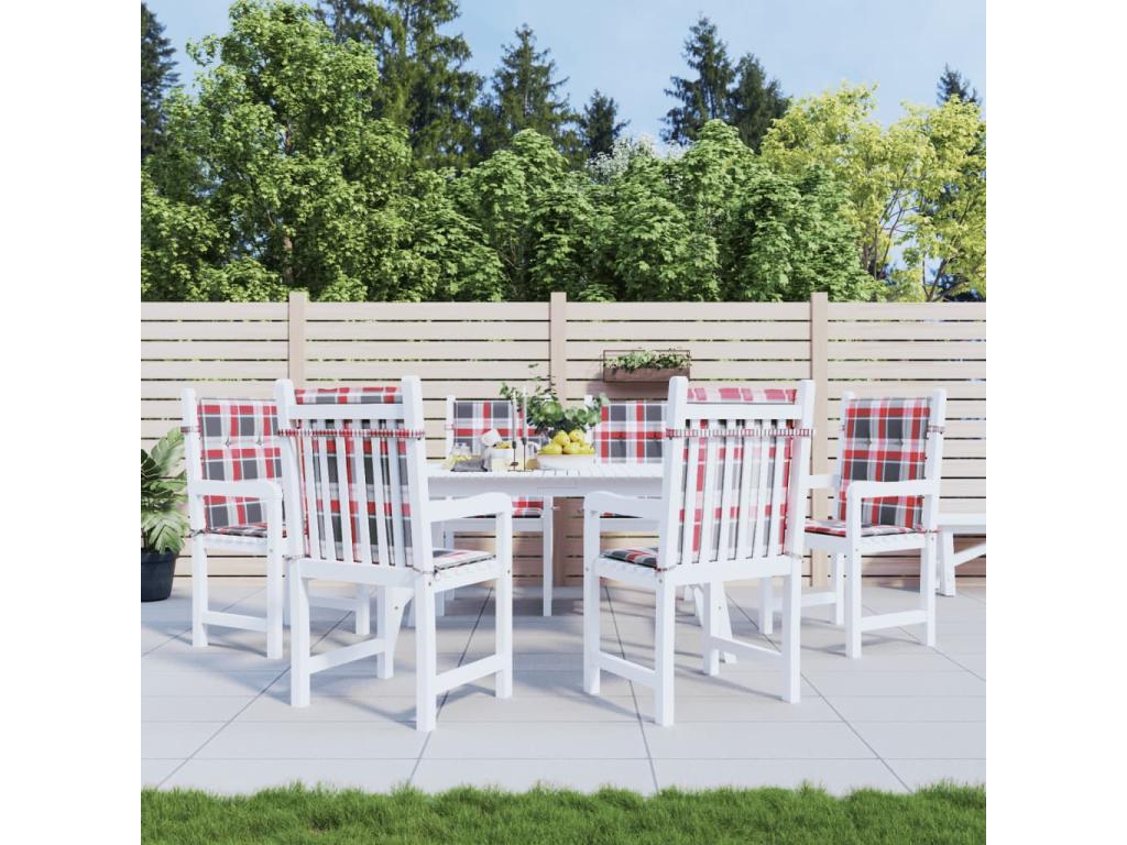 Set of 6 red low-back garden chair cushions