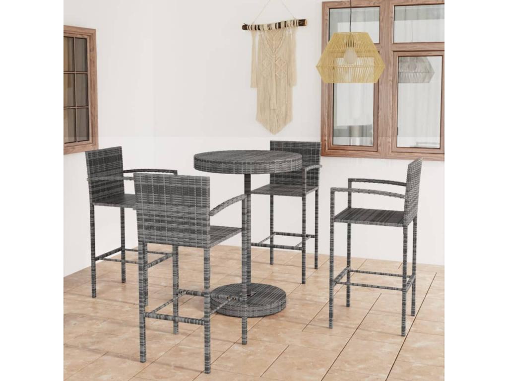 5-Piece Garden Bar Set, Wicker Resin, Grey 82945QQQA