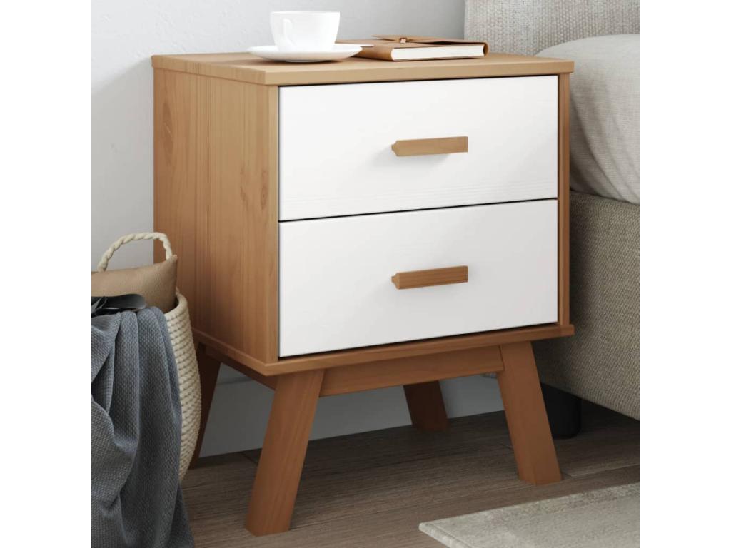 Bohometop bedside table, white and brown, solid pine wood, 88057PNCA