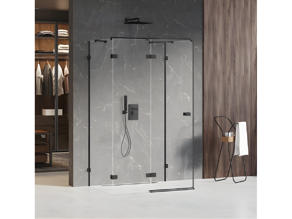 Bohometop left-hand pivoting shower enclosure, 120x110 cm, black, front access, 16662GSXG