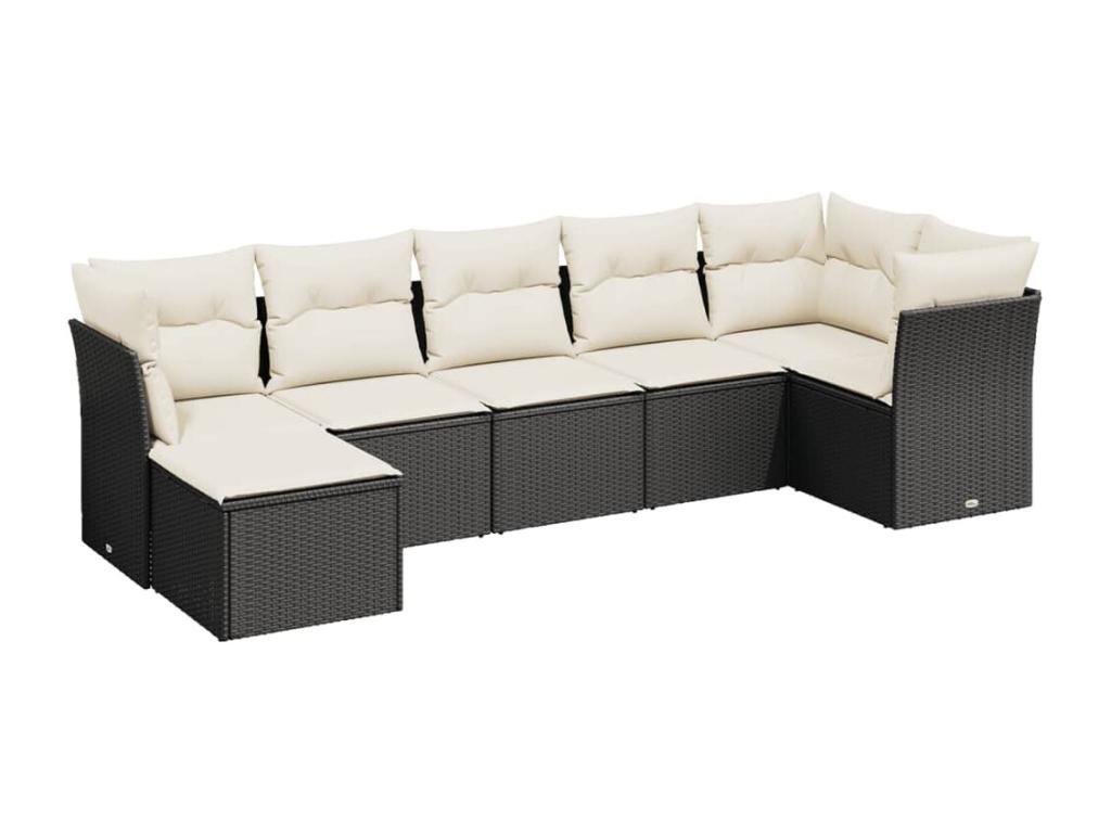 7-piece garden furniture set with cushions, black woven resin 85207LXDQ