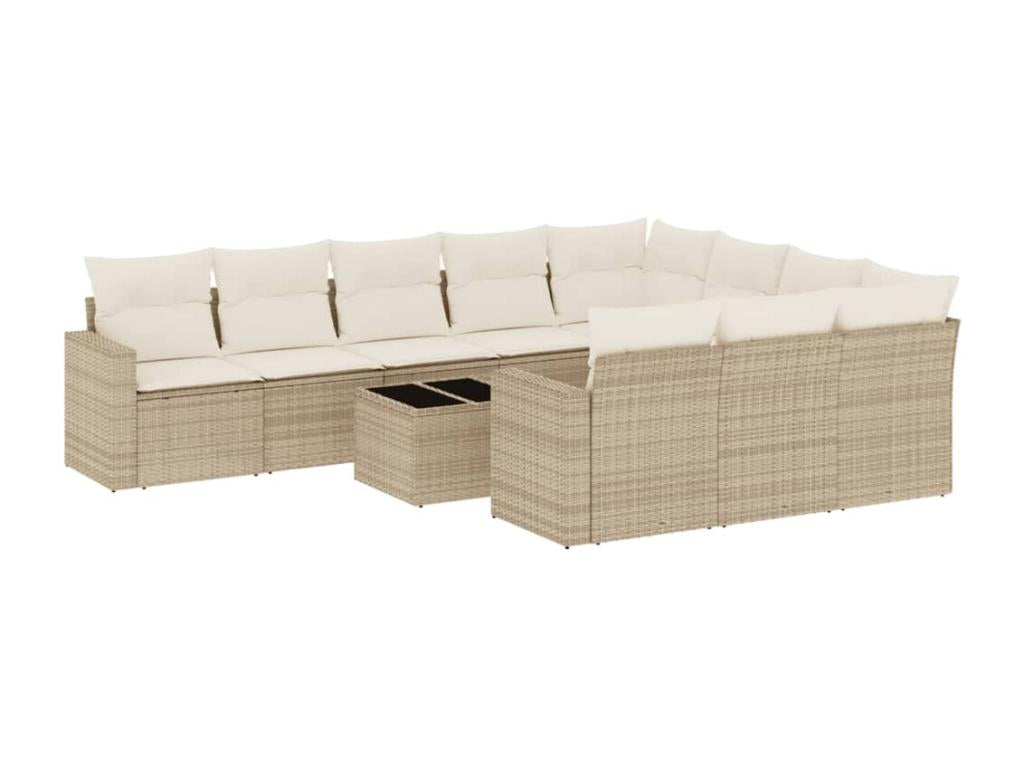 11-piece garden furniture set with beige resin wicker cushions 67907EIRU
