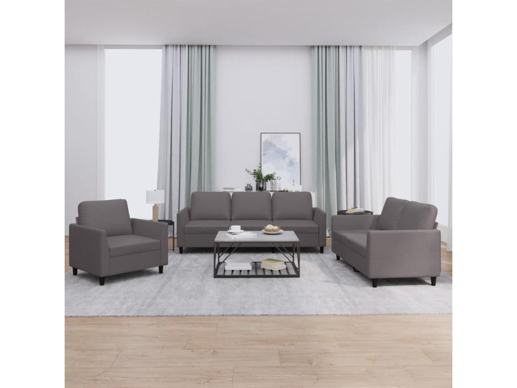 3-Piece Sofa Set with Cushions, Grey Faux Leather 76219DIKJ