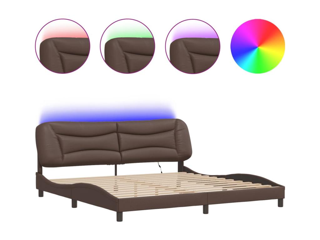Bed frame with Bohometop LED, brown, 200x200 cm, faux leather, 89707IGGE