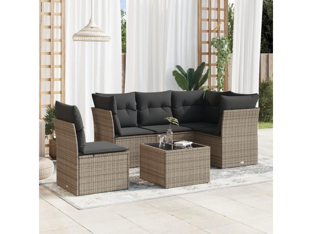 6-piece garden furniture set with grey resin wicker cushions 21904QPZF