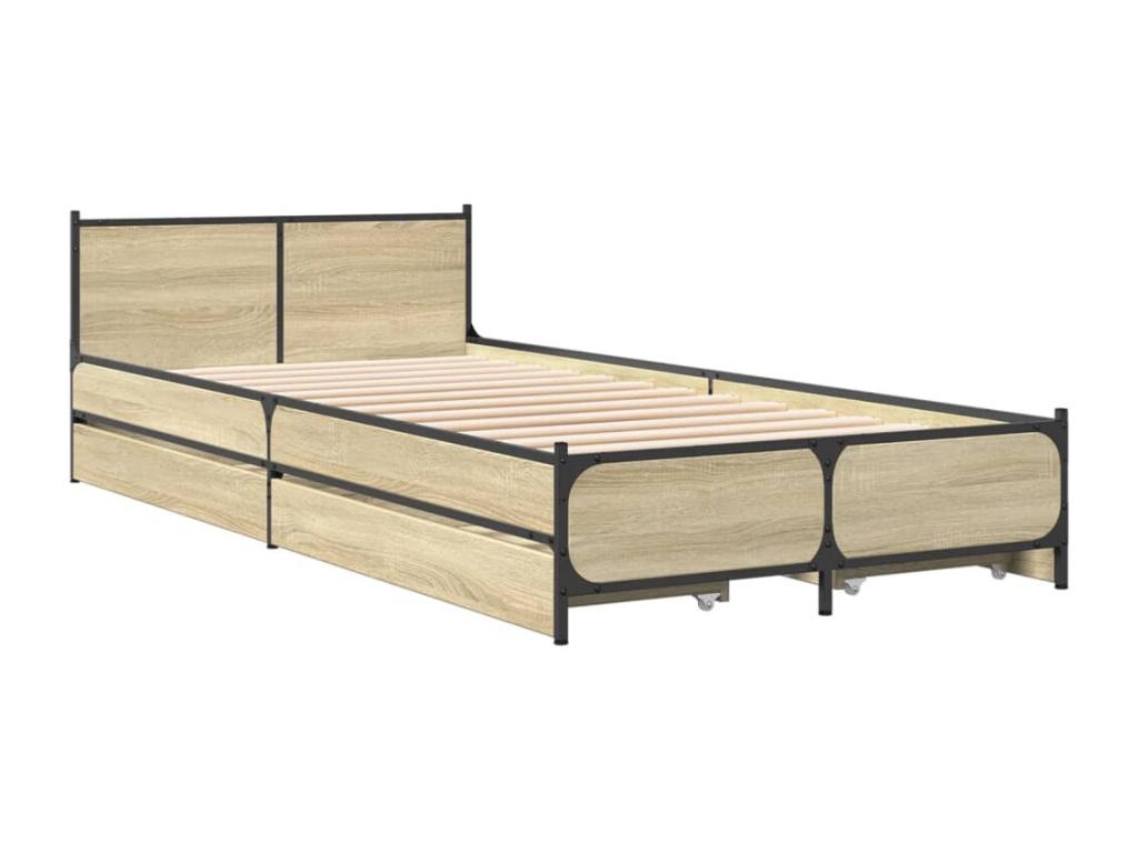 Bohometop oak bed frame and drawers, 90x200cm, engineered wood, 55384NRXZ