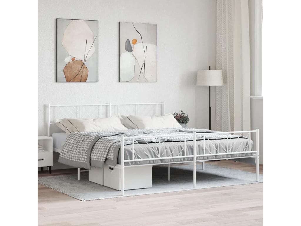 Metal bed frame with white headboard/footboard 193x203cm 58246WZCT
