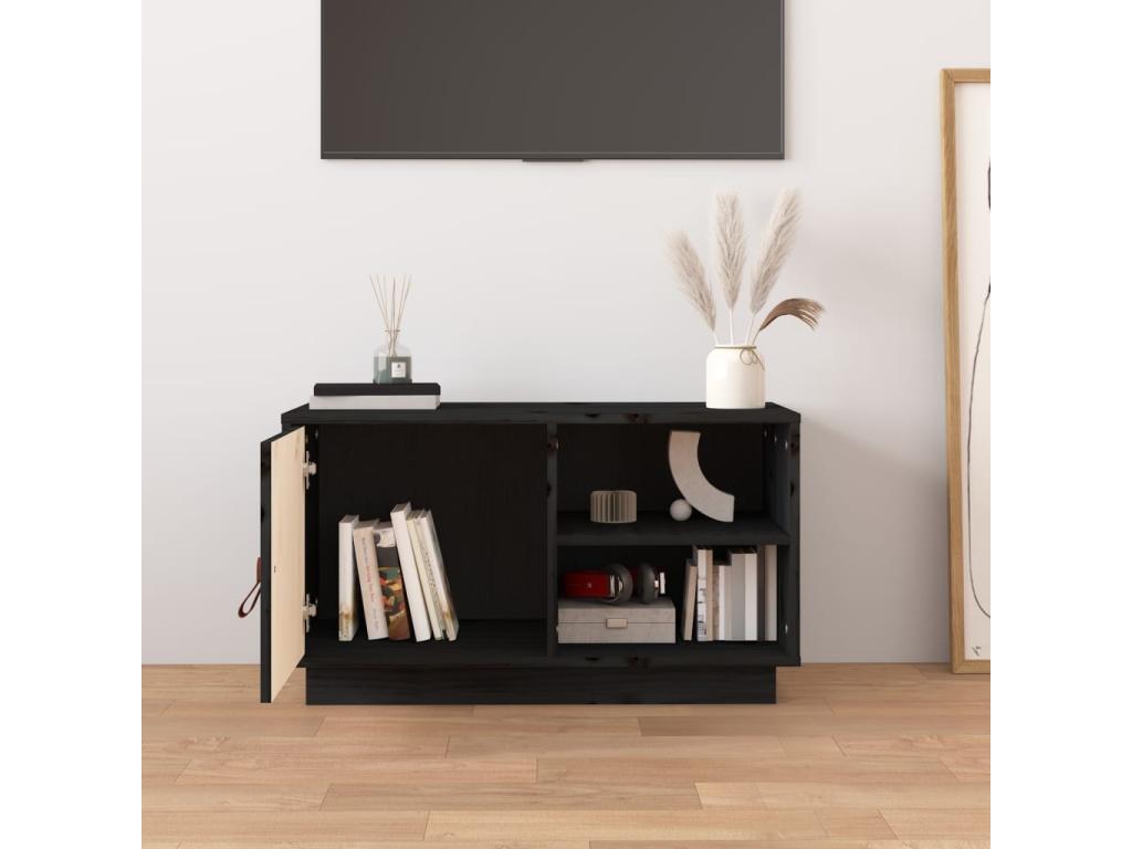 Black TV stand 70x34x40 cm Solid pine wood 09872MJIX