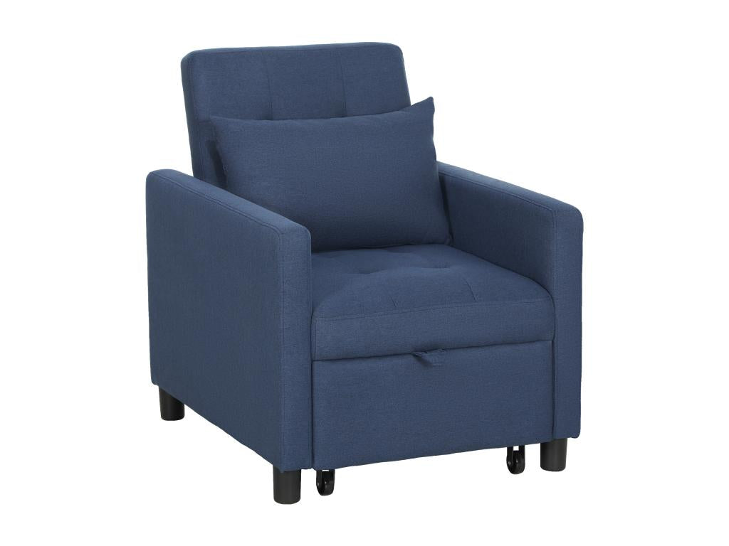 Convertible armchair/sofa bed, 1-seater, 3-position reclining backrest, cushion included, polyester/cotton, blue, 51144TOXT