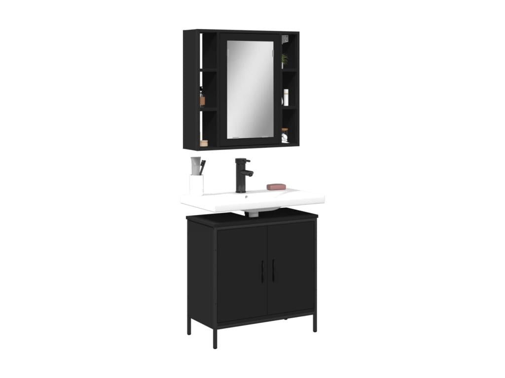 2-piece bathroom furniture set, black engineered wood 81081CECV