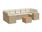 8-piece garden furniture set with cushions, beige woven resin, 11823UTPO