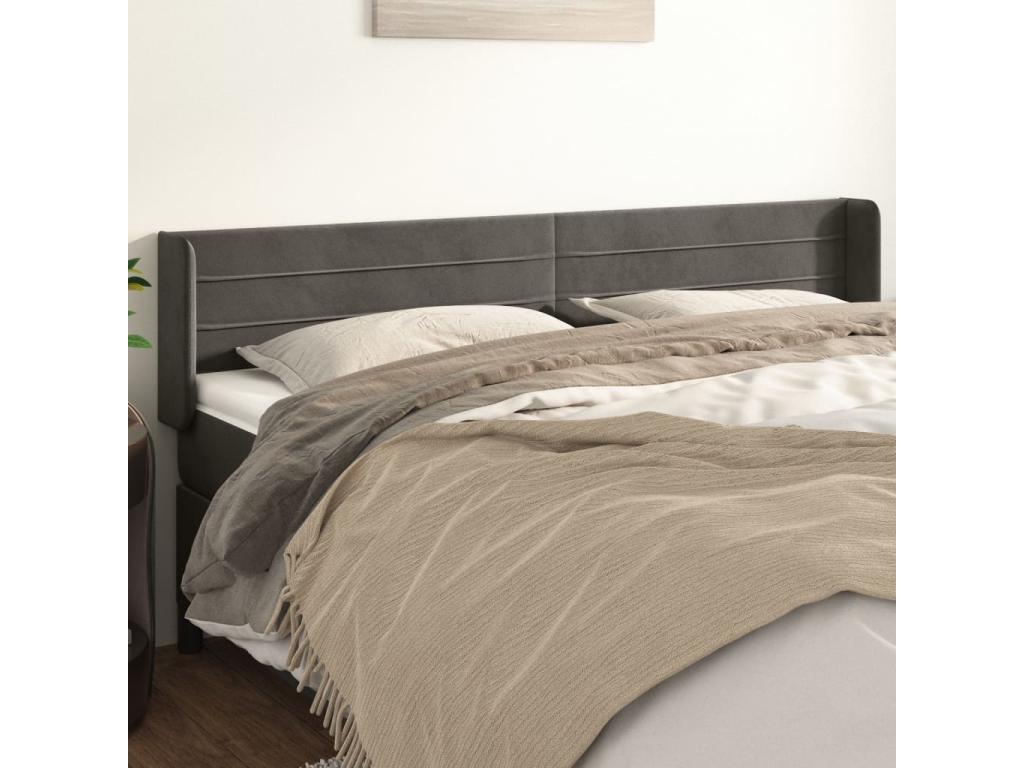Headboard with wings, Dark Grey, 183x16x78/88 cm, Velvet, 62809UDDL