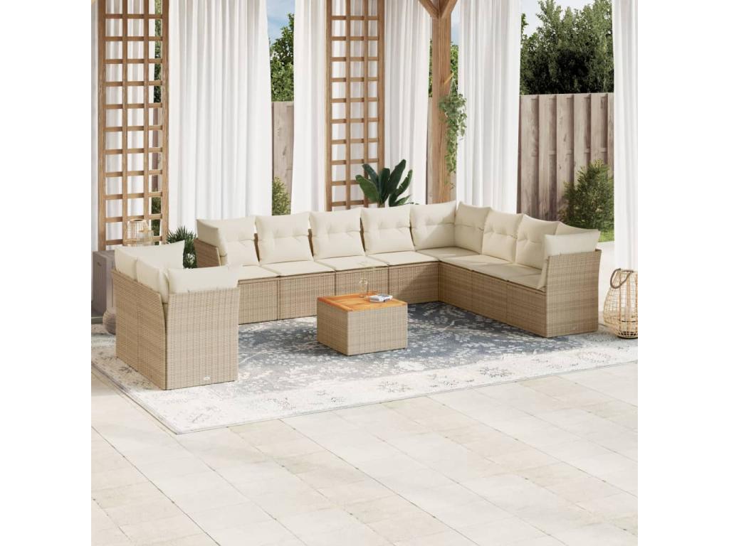 11-piece garden furniture set with beige resin wicker cushions 46607XIET