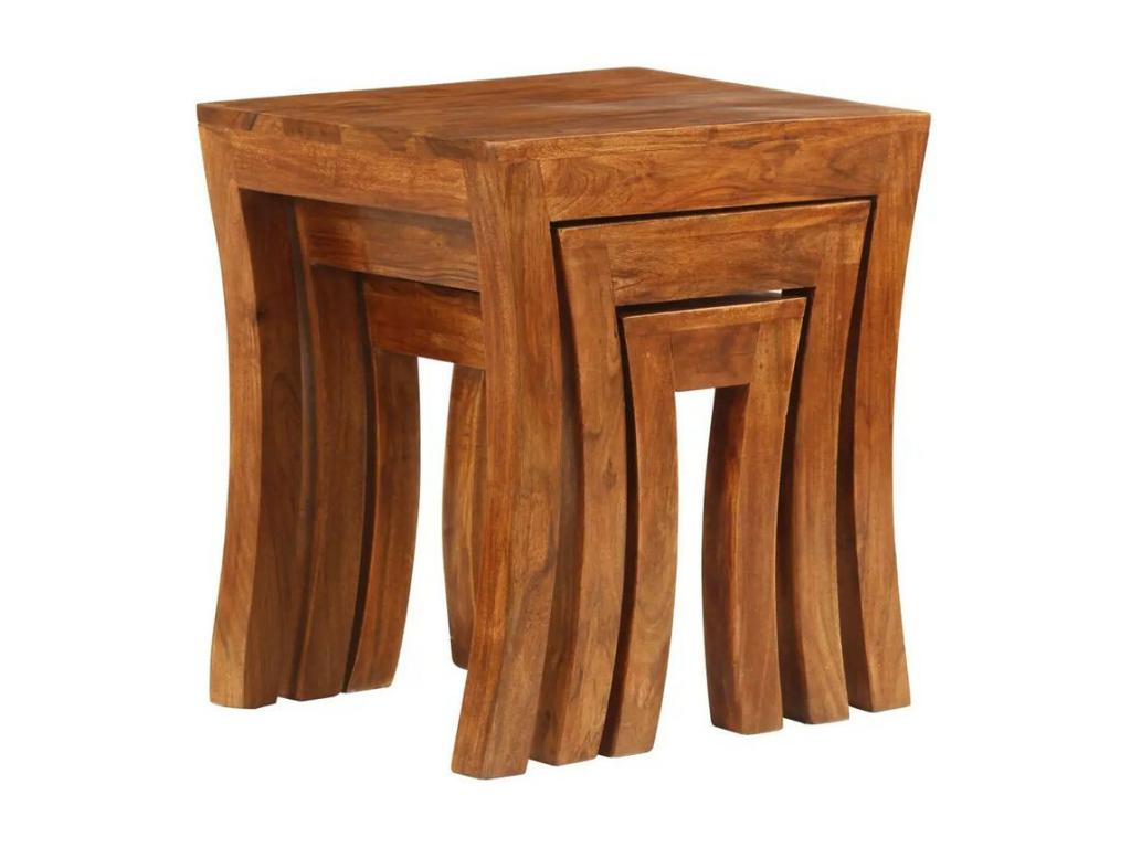 Set of 3 Bohometop nesting tables, solid dark wood, Bohometop 13737IWJK