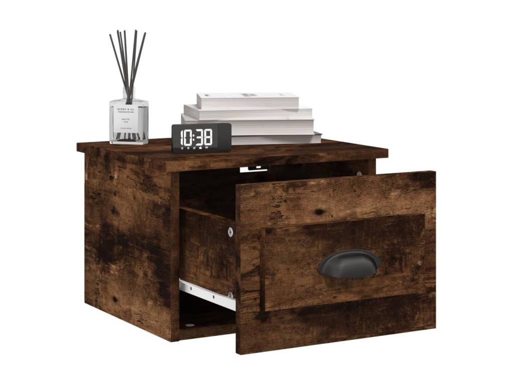 Smoked oak wall-mounted bedside table 41.5x36x28 43519PMST
