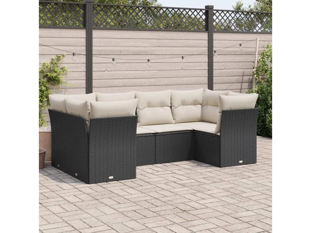 6-piece garden furniture set with cushions, black woven resin, 67101QKLY